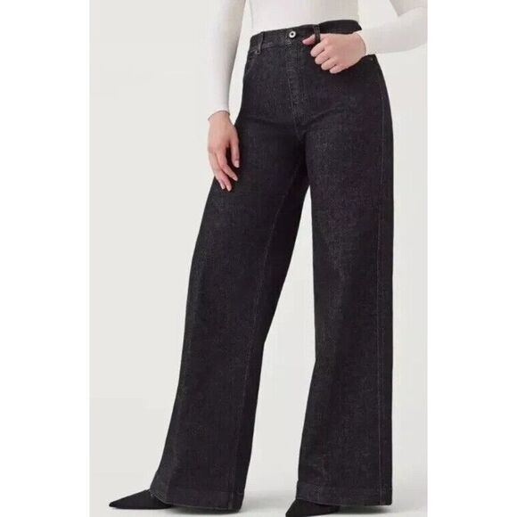 Spanx Wide Leg Pull On Denim Jeans Womens Medium Charcoal Stretch 20521R - Picture 1 of 4